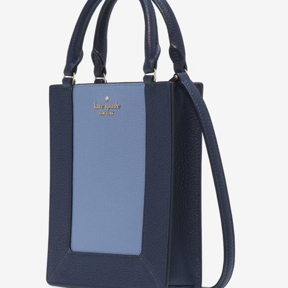 Kate Spade Lena Colorblock Mini Tote Leather Crossbody Purse KI885 Parisian Navy - Picture 4 of 6